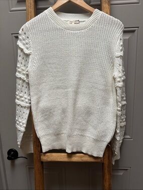 Mystree Cream Pom-Pom Knit Crewneck Sweater